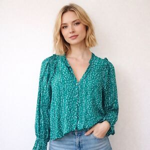 XIX Palms Blouse Women’s Medium Teal Green Long Sleeve Button Front Top